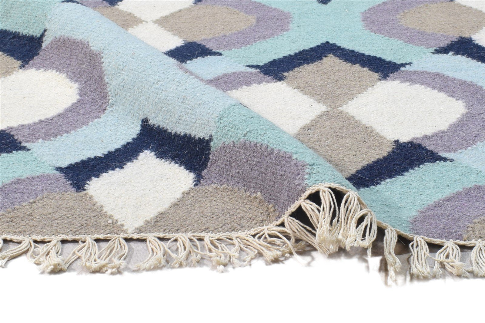 Wool Blue Rug 3' X 5' Modern Dhurrie Moroccan Abstract Small Carpet 7864380817557