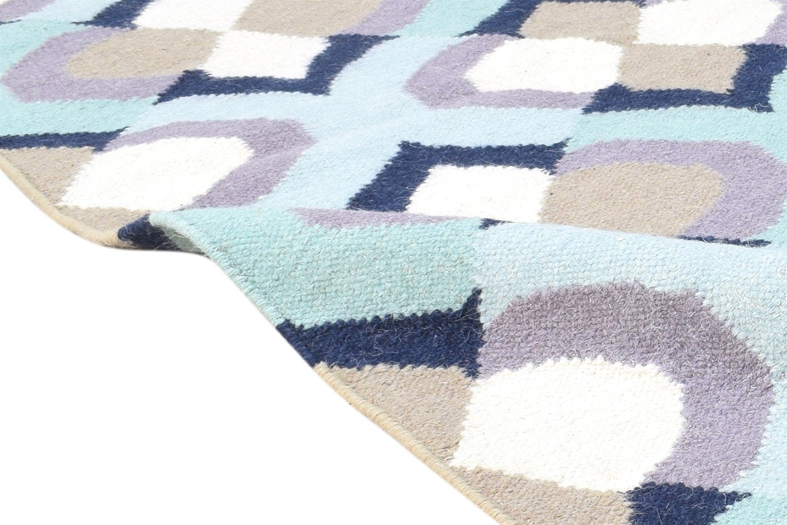 Wool Blue Rug 3' X 5' Modern Dhurrie Moroccan Abstract Small Carpet 7864380817557