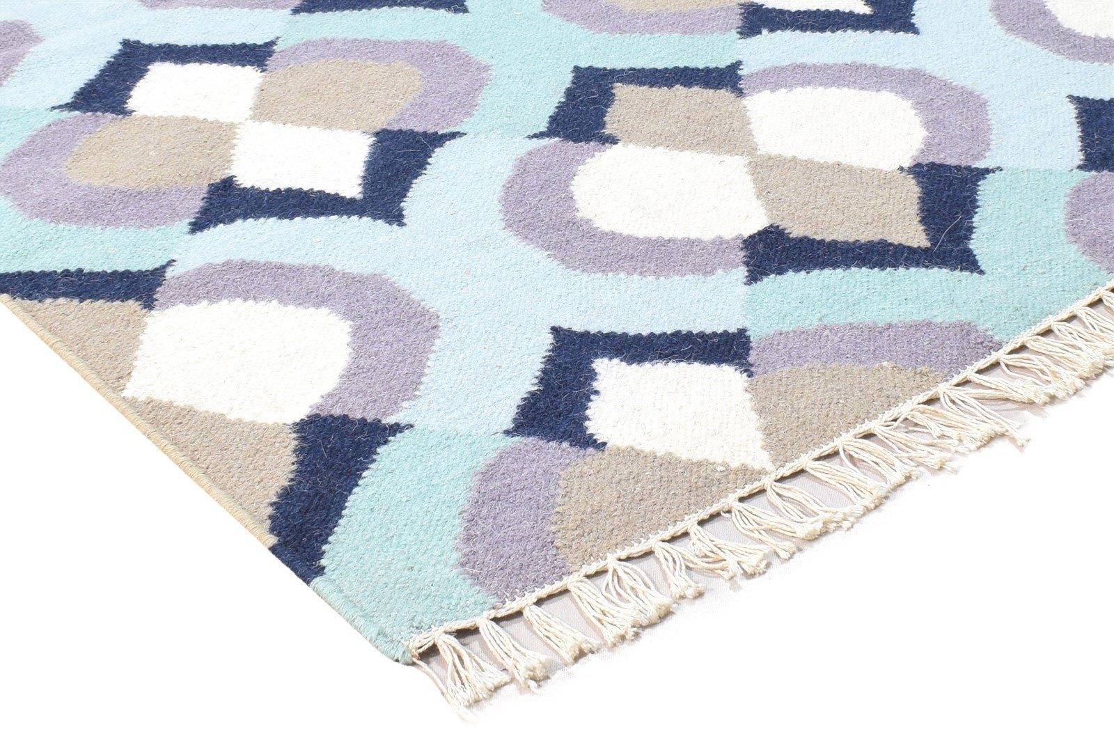 Wool Blue Rug 3' X 5' Modern Dhurrie Moroccan Abstract Small Carpet 7864380817557