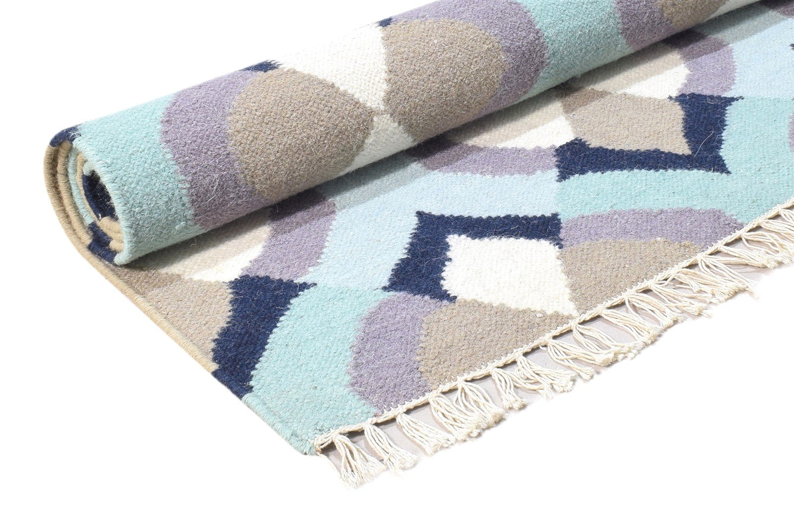 Wool Blue Rug 3' X 5' Modern Dhurrie Moroccan Abstract Small Carpet 7864380817557