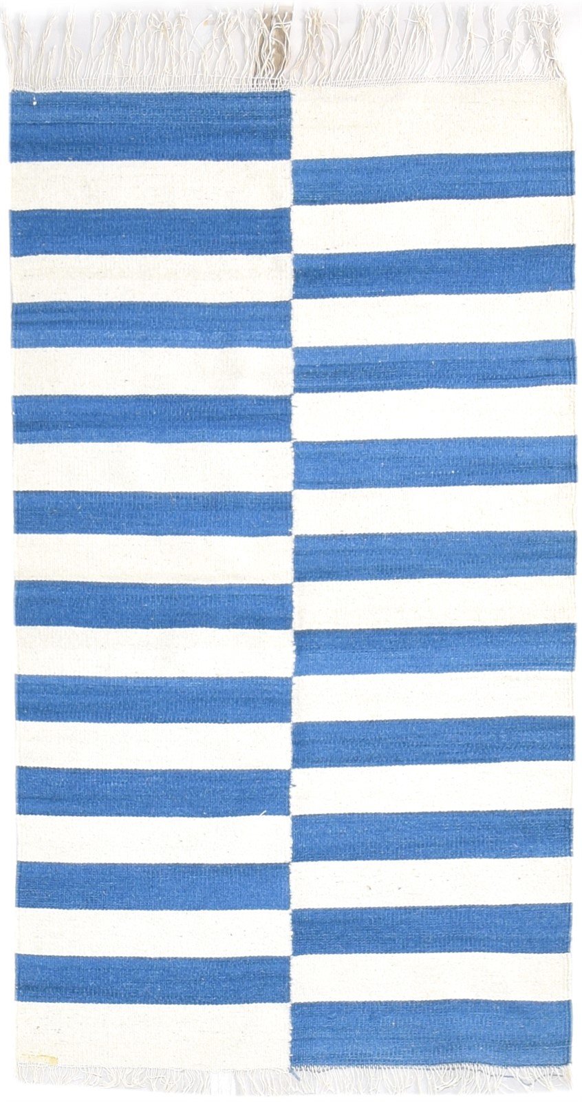 Wool Blue Rug 3' X 5' Modern Dhurrie Scandinavian Striped Small Carpet 7864672813205
