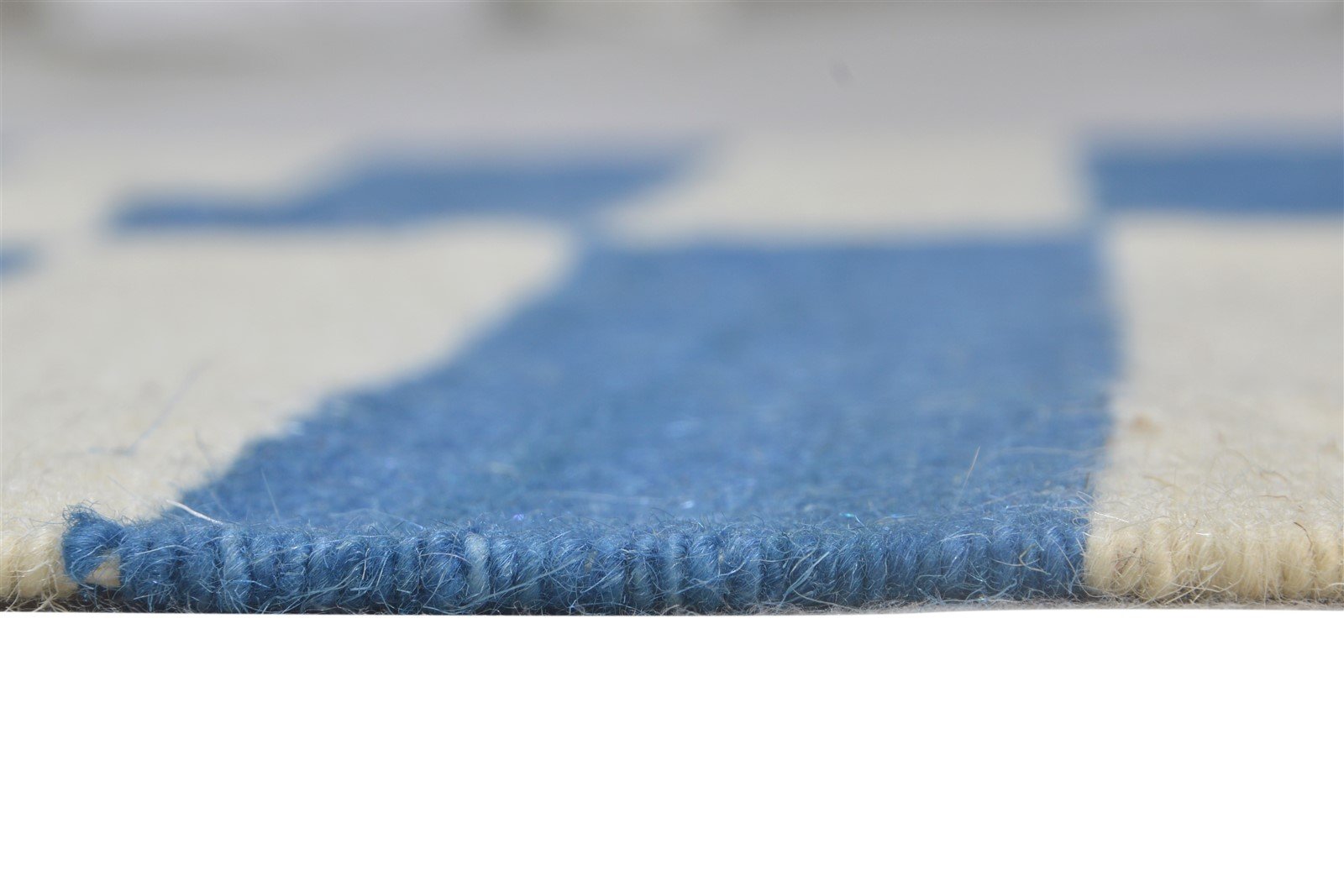 Wool Blue Rug 3' X 5' Modern Dhurrie Scandinavian Striped Small Carpet 7864672813205