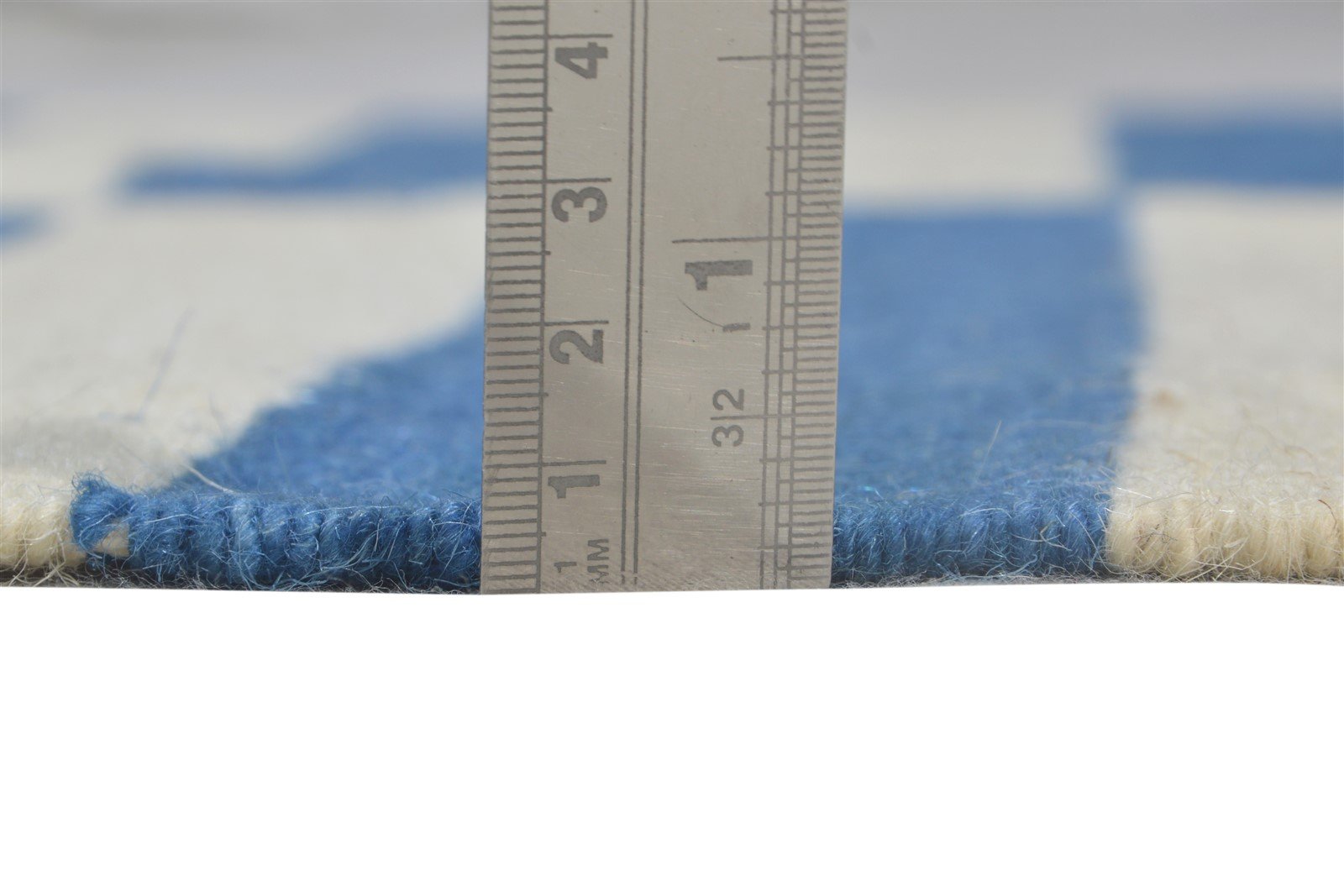 Wool Blue Rug 3' X 5' Modern Dhurrie Scandinavian Striped Small Carpet 7864672813205