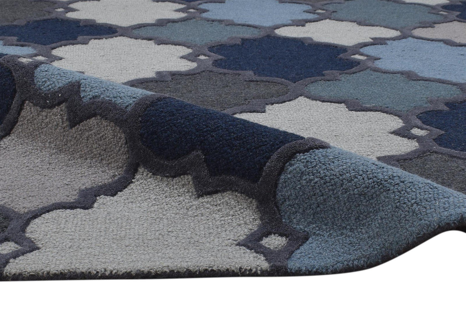 Wool Blue Rug 3' X 6' Modern Hand Tufted Moroccan Trellis Room Size Carpet 7864305582229