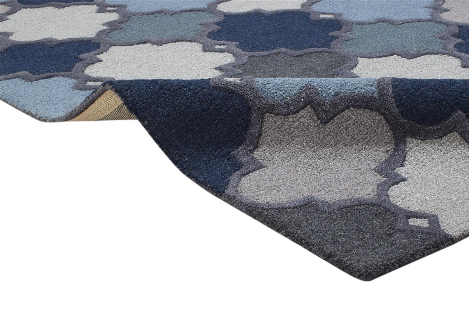 Wool Blue Rug 3' X 6' Modern Hand Tufted Moroccan Trellis Room Size Carpet 7864305582229