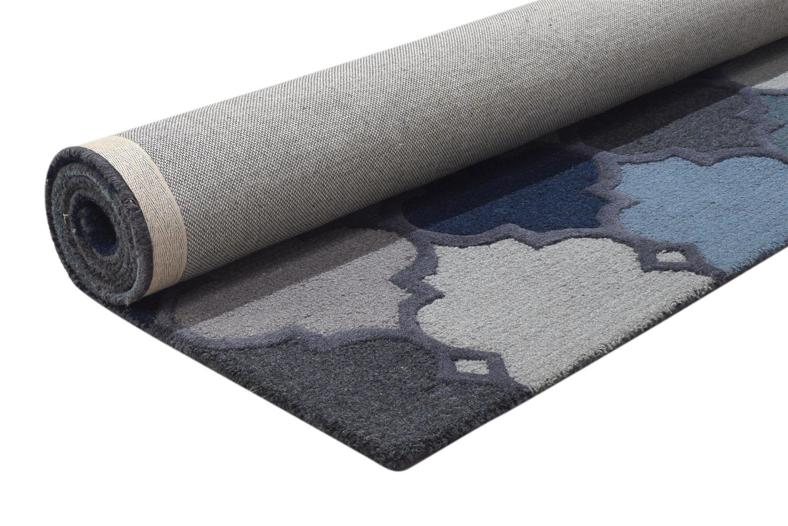 Wool Blue Rug 3' X 6' Modern Hand Tufted Moroccan Trellis Room Size Carpet 7864305582229