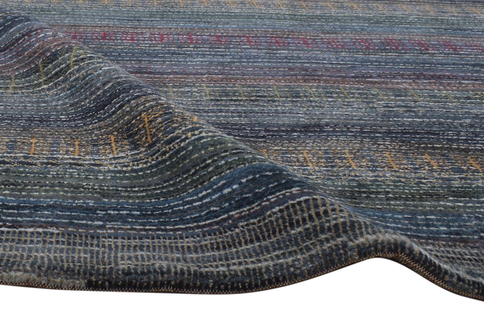 Kyrstin Wool Blue Rug 4' X 5' Modern Hand Knotted Bohemian Striped 7864173985941