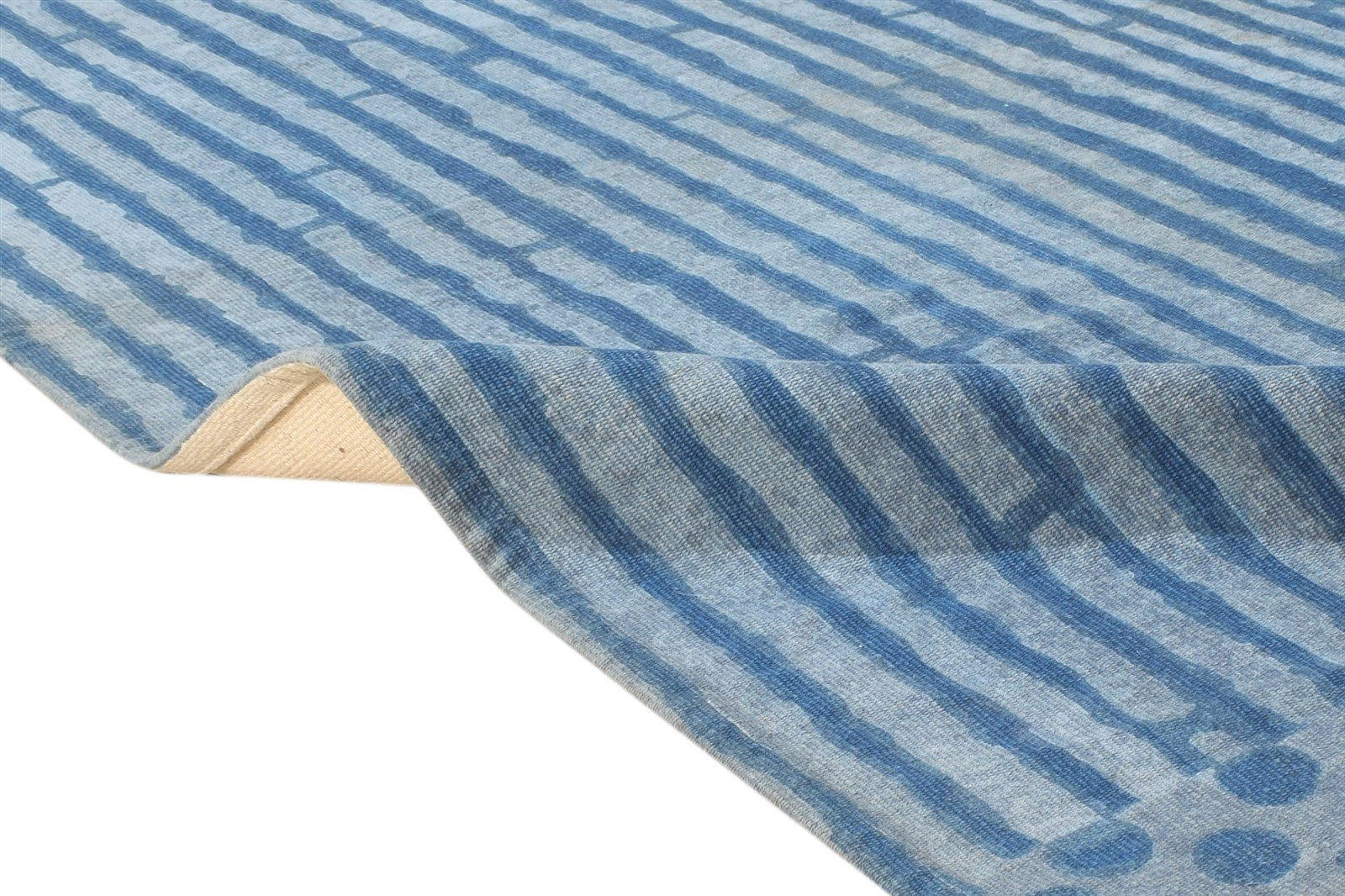 Wool Blue Rug 4' X 6' Modern Dhurrie American Abstract Room Size Carpet 7864671076501