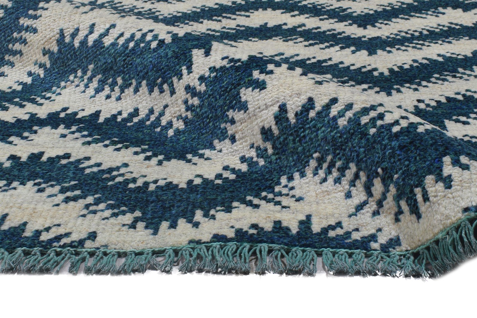 Wool Blue Rug 4' X 6' Modern Hand Knotted Scandinavian Chevron Room Size Carpet 7864875647125