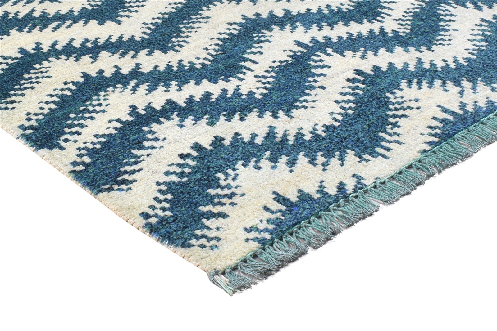Wool Blue Rug 4' X 6' Modern Hand Knotted Scandinavian Chevron Room Size Carpet 7864875647125