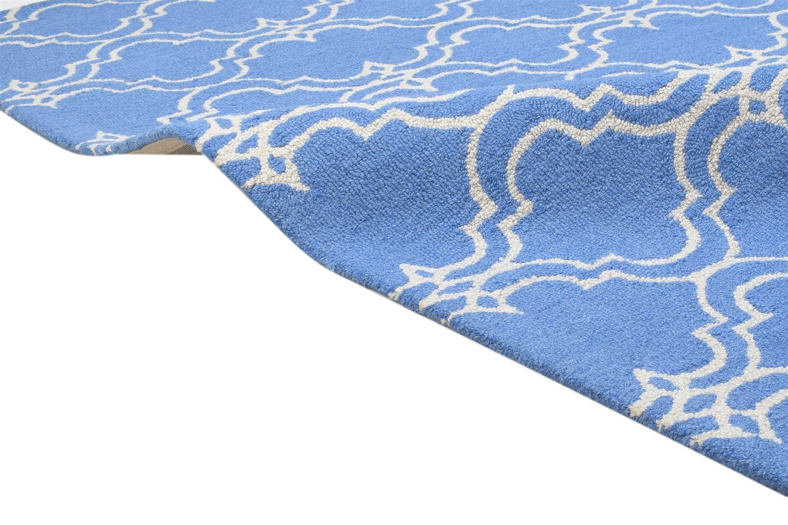 Wool Blue Rug 4' X 6' Modern Hand Tufted Moroccan Trellis Room Size Carpet 7864308531349