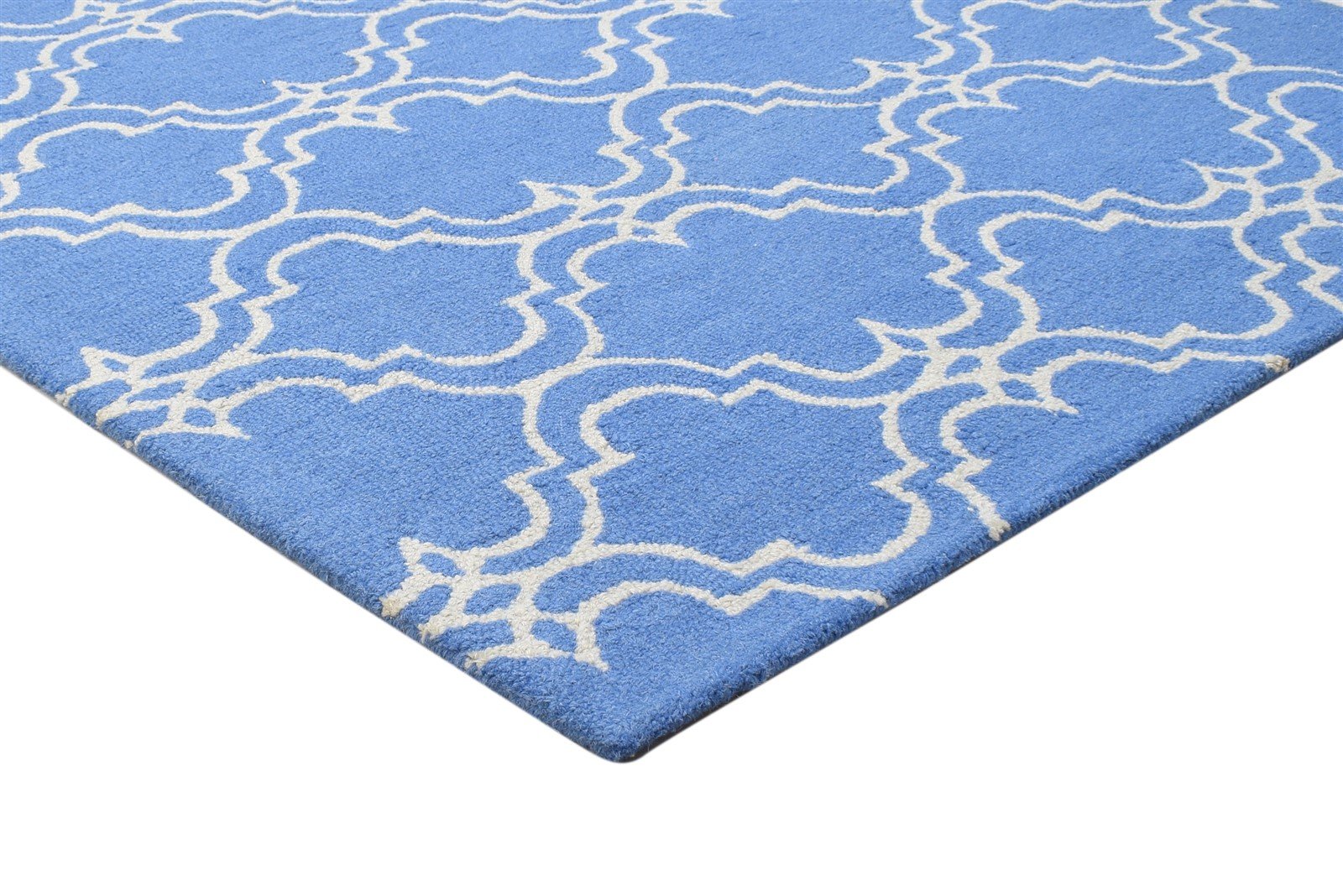 Wool Blue Rug 4' X 6' Modern Hand Tufted Moroccan Trellis Room Size Carpet 7864308531349