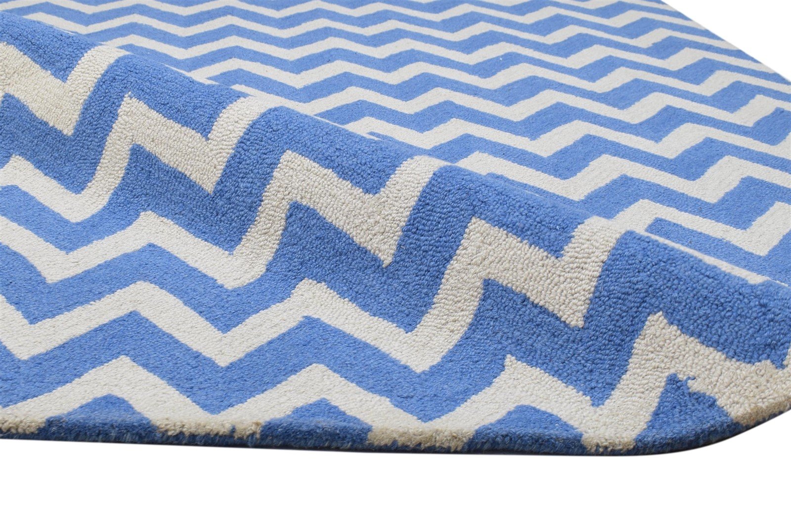 Wool Blue Rug 4' X 6' Modern Hand Tufted Scandinavian Chevron Room Size Carpet 7864292868245