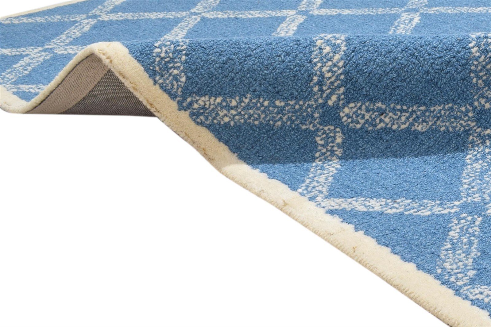 Wool Blue Rug 4' X 6' Modern Hand Tufted Scandinavian Geometric Room Size Carpet 7864304533653