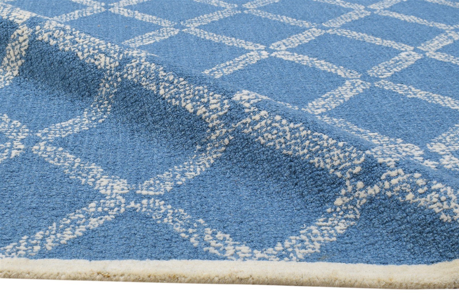 Wool Blue Rug 4' X 6' Modern Hand Tufted Scandinavian Geometric Room Size Carpet 7864306565269