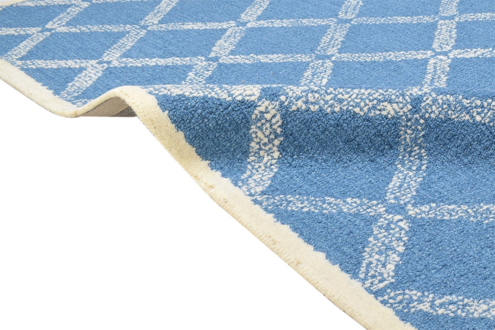 Wool Blue Rug 4' X 6' Modern Hand Tufted Scandinavian Geometric Room Size Carpet 7864306565269