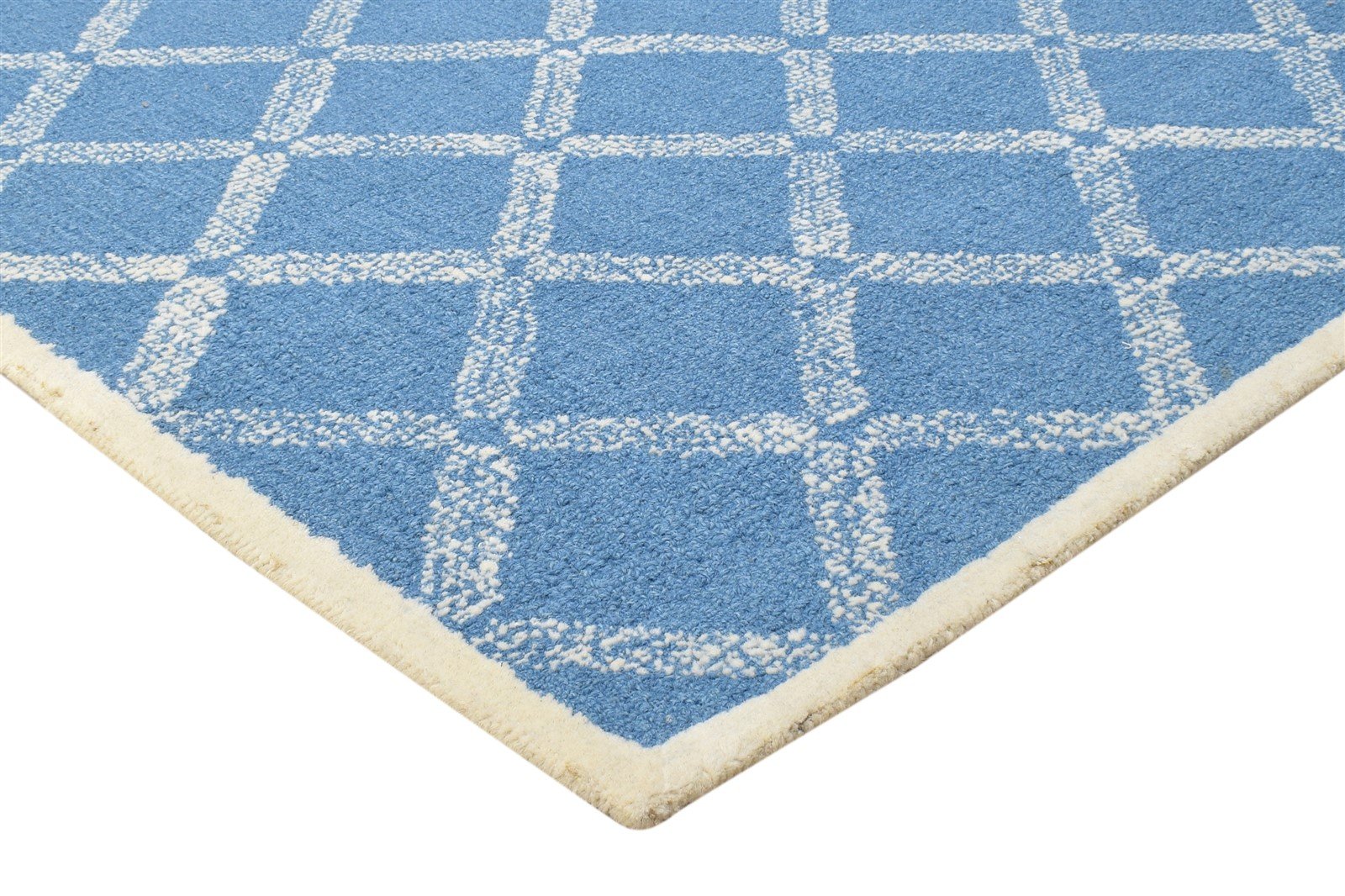 Wool Blue Rug 4' X 6' Modern Hand Tufted Scandinavian Geometric Room Size Carpet 7864306565269