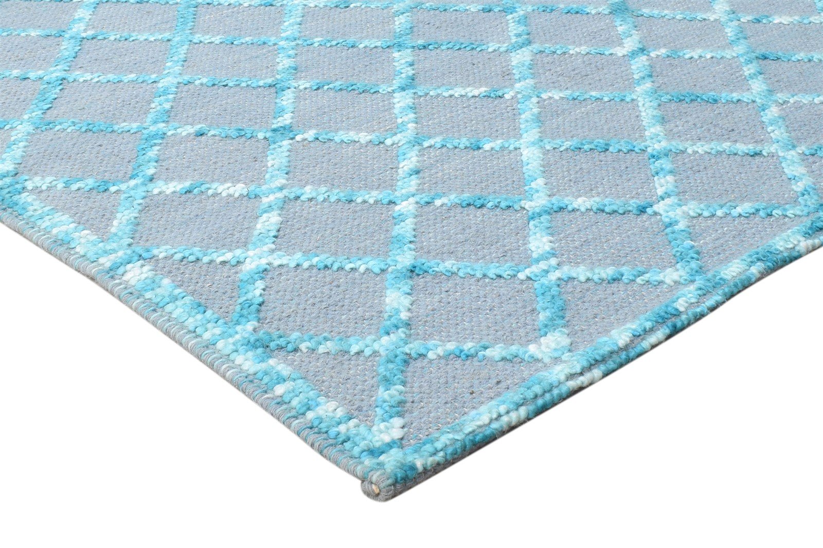 Wool Blue Rug 5' X 7' Modern Dhurrie Moroccan Trellis Room Size Carpet 7864481317013