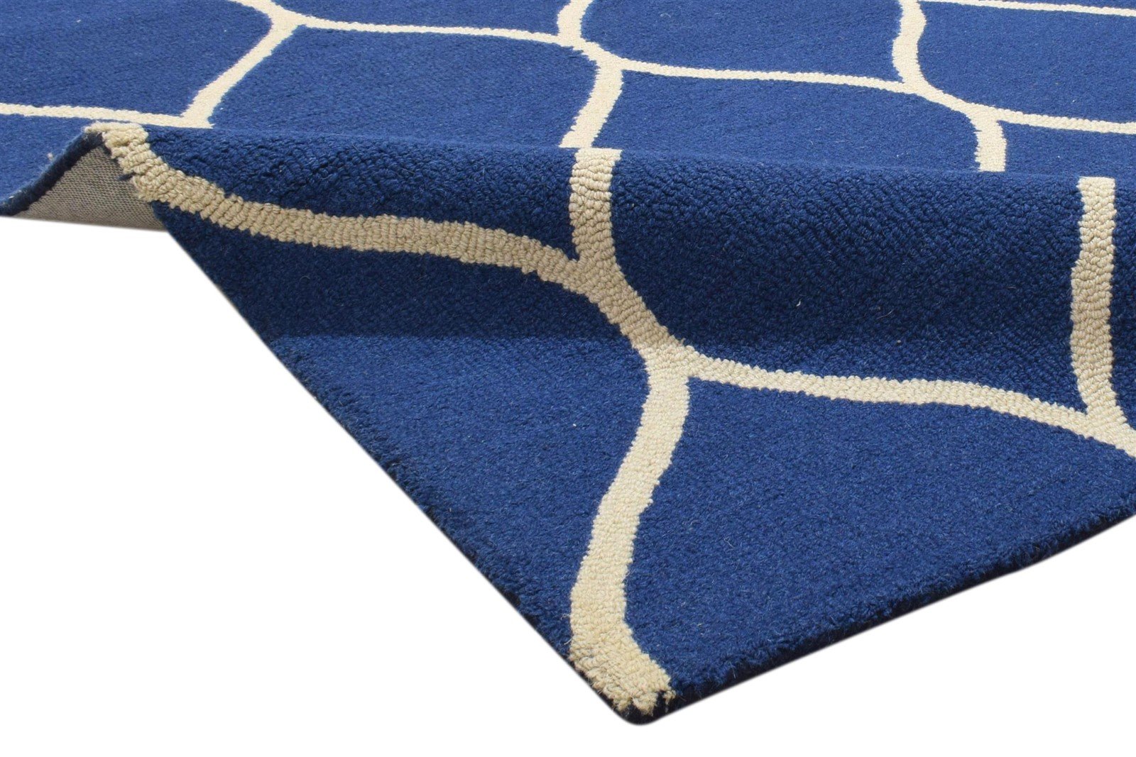 Wool Blue Rug 5' X 7' Modern Hand Tufted Moroccan Trellis Room Size Carpet 7860706410645