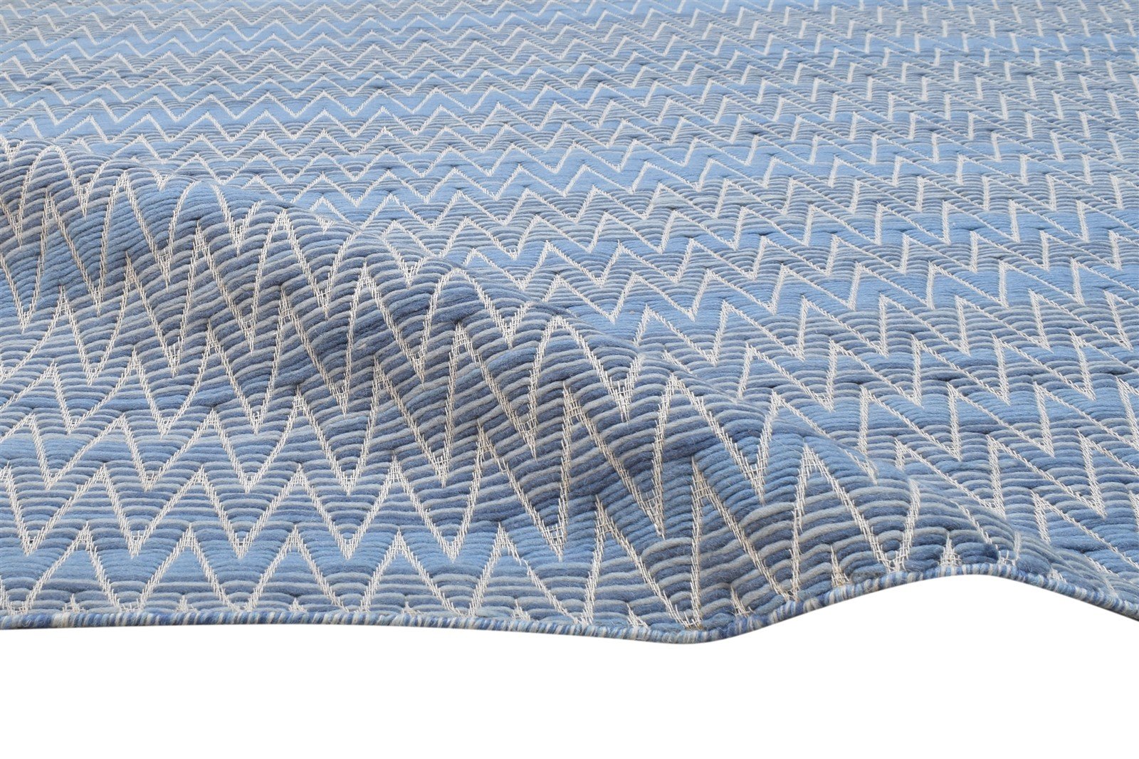 Wool Blue Rug 5' X 7' Modern Jacquard Loom Moroccan Chevron Room Size Carpet 7864164057237