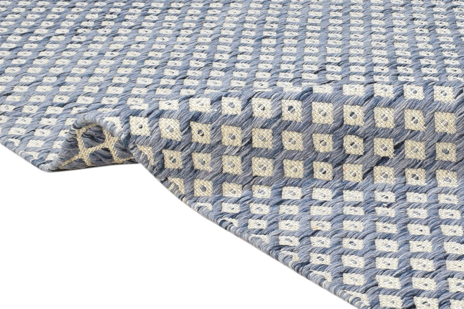 Wool Blue Rug 5' X 8' Modern Dhurrie Moroccan Trellis Room Size Carpet 7865005867157