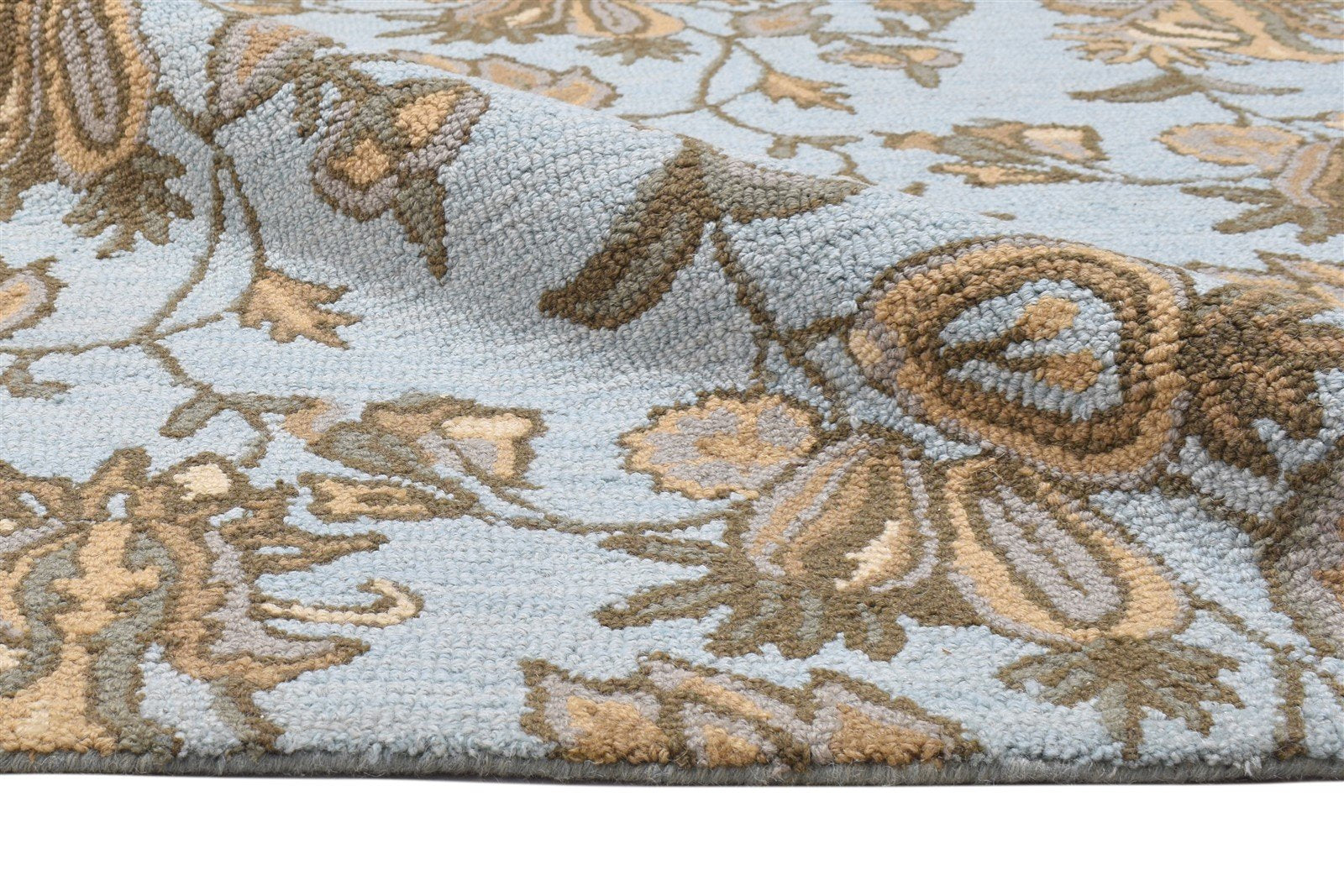 Wool Blue Rug 5' X 8' Modern Hand Tufted French Floral Room Size Carpet 7864096424085