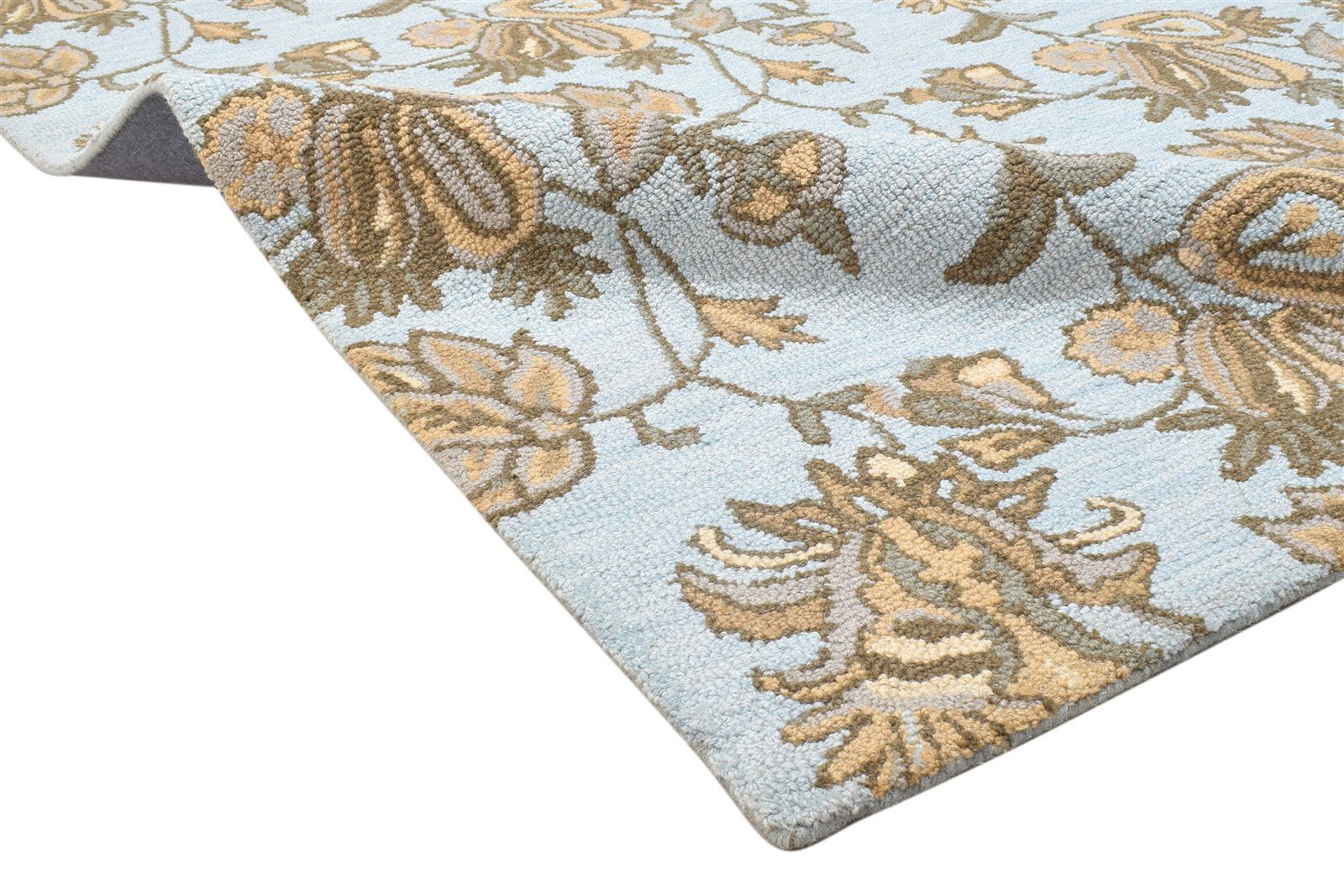 Wool Blue Rug 5' X 8' Modern Hand Tufted French Floral Room Size Carpet 7864096424085