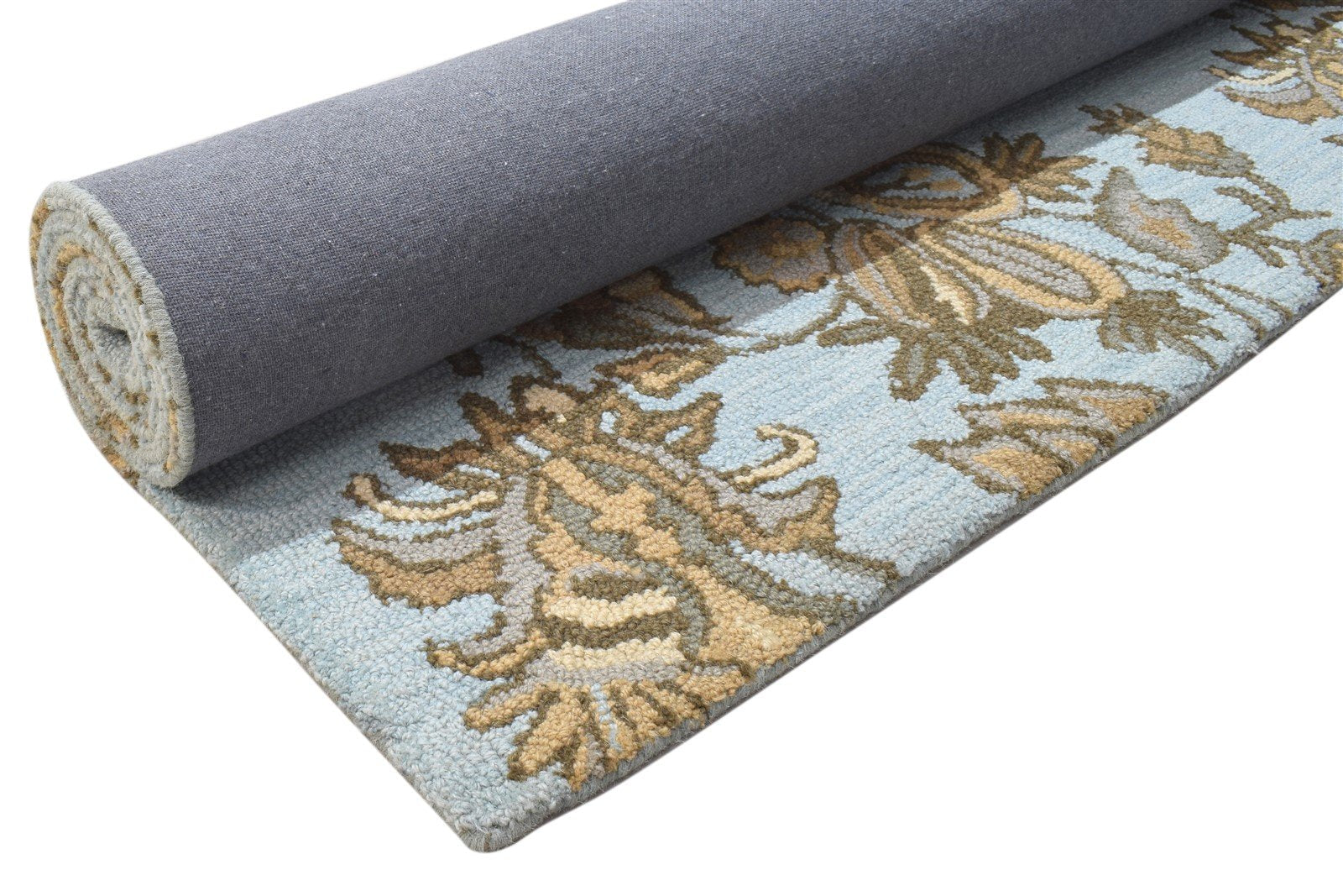 Wool Blue Rug 5' X 8' Modern Hand Tufted French Floral Room Size Carpet 7864096424085