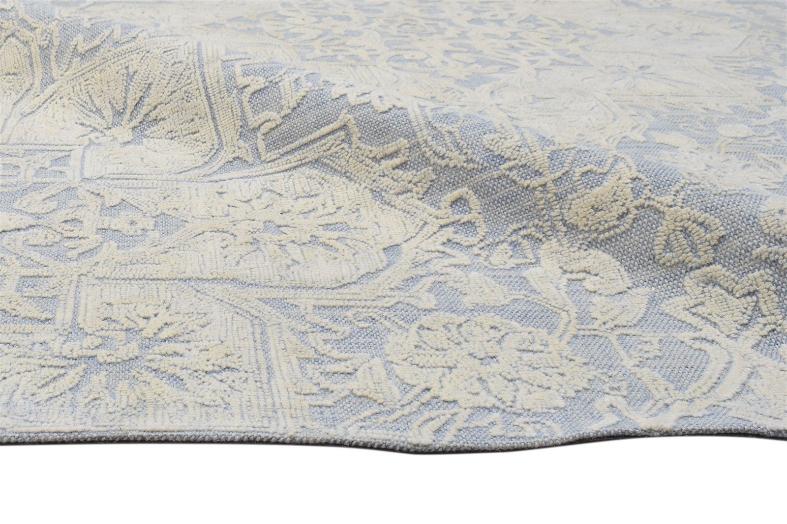 Wool Blue Rug 5' X 8' Modern Hand Tufted Heriz-Indian Oriental Room Size Carpet 7864093704341
