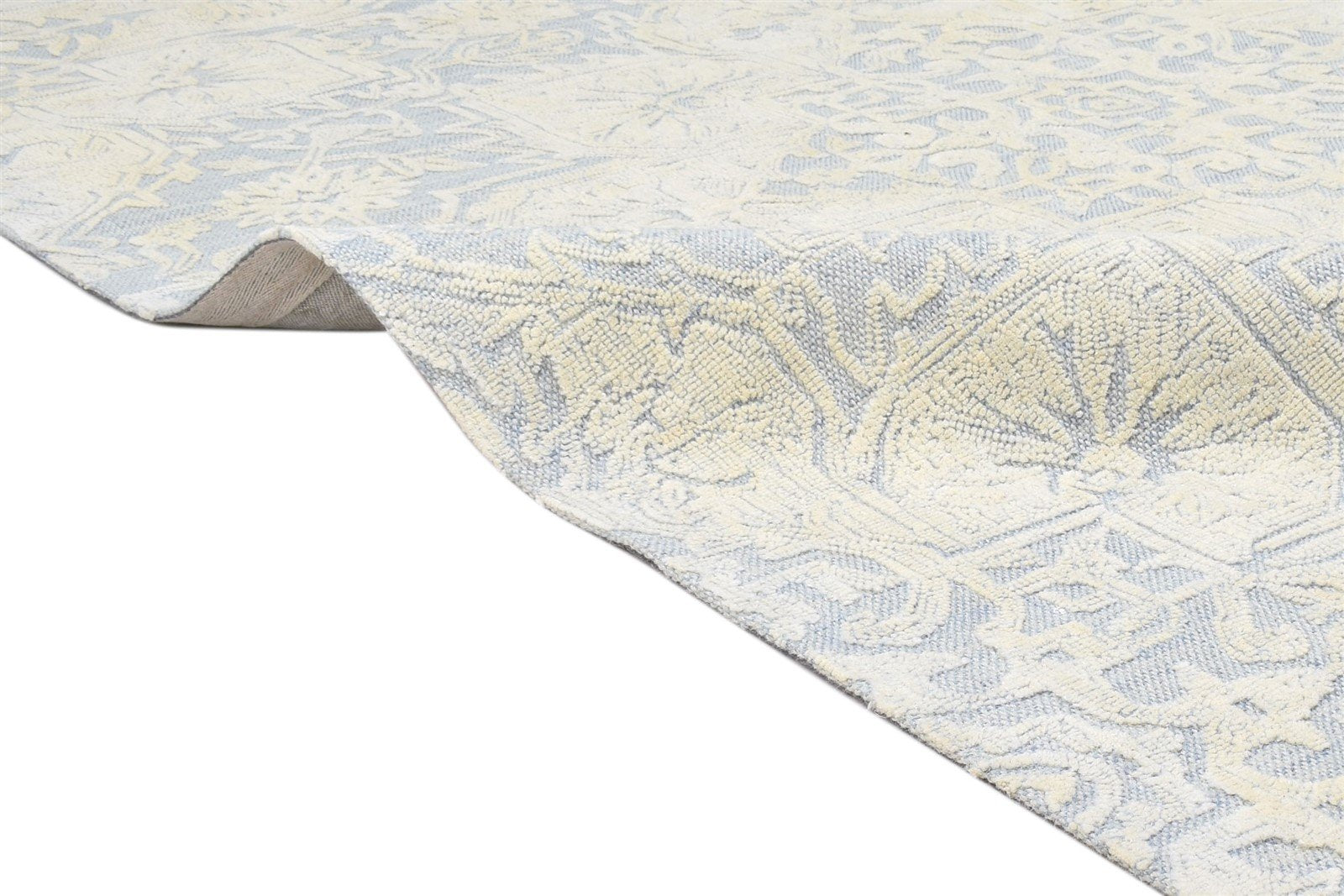 Wool Blue Rug 5' X 8' Modern Hand Tufted Heriz-Indian Oriental Room Size Carpet 7864093704341