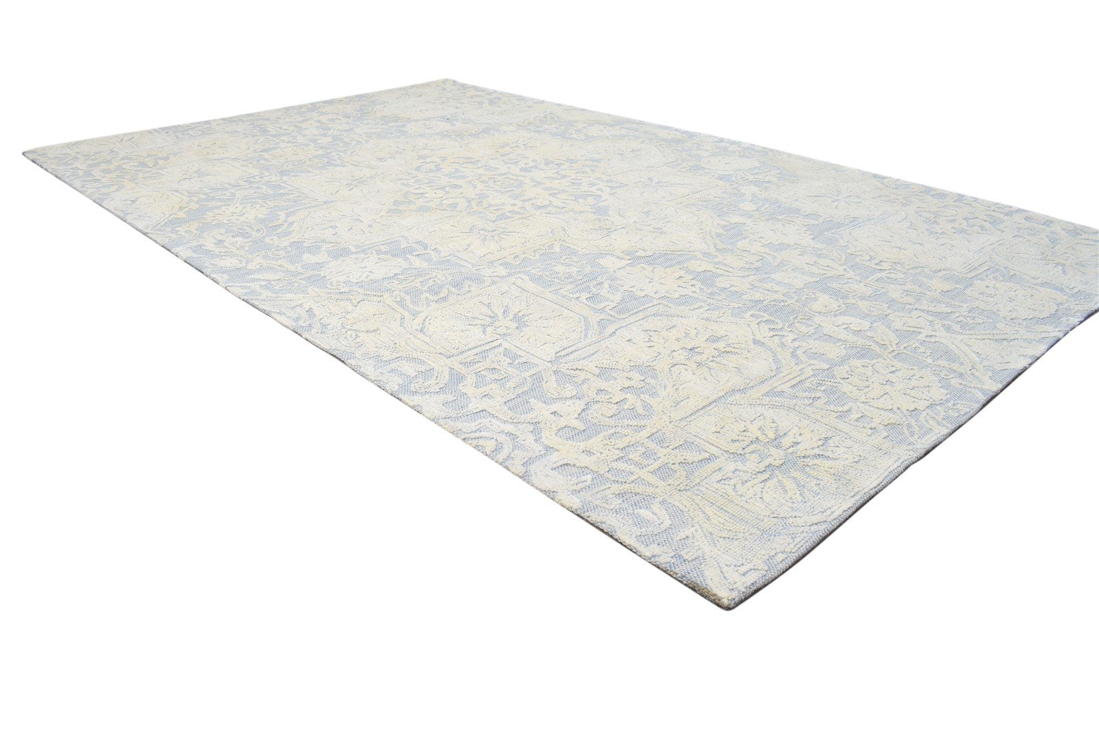 Wool Blue Rug 5' X 8' Modern Hand Tufted Heriz-Indian Oriental Room Size Carpet 7864093704341