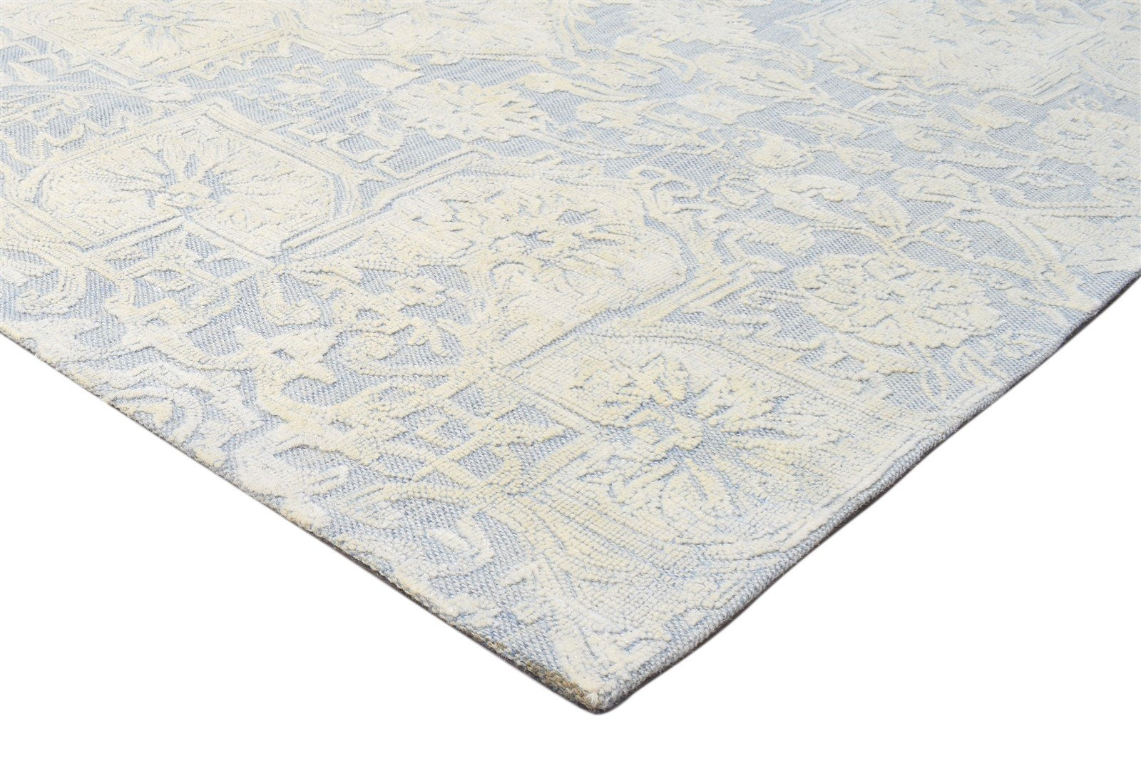 Wool Blue Rug 5' X 8' Modern Hand Tufted Heriz-Indian Oriental Room Size Carpet 7864093704341
