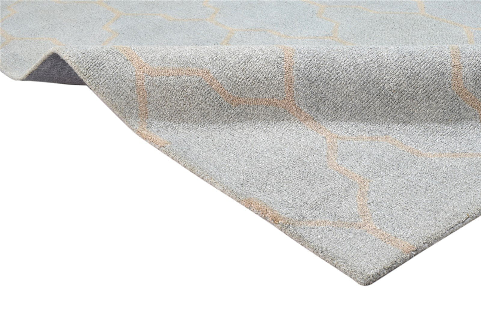 Wool Blue Rug 5' X 8' Modern Hand Tufted Moroccan Trellis Room Size Carpet 7864097505429