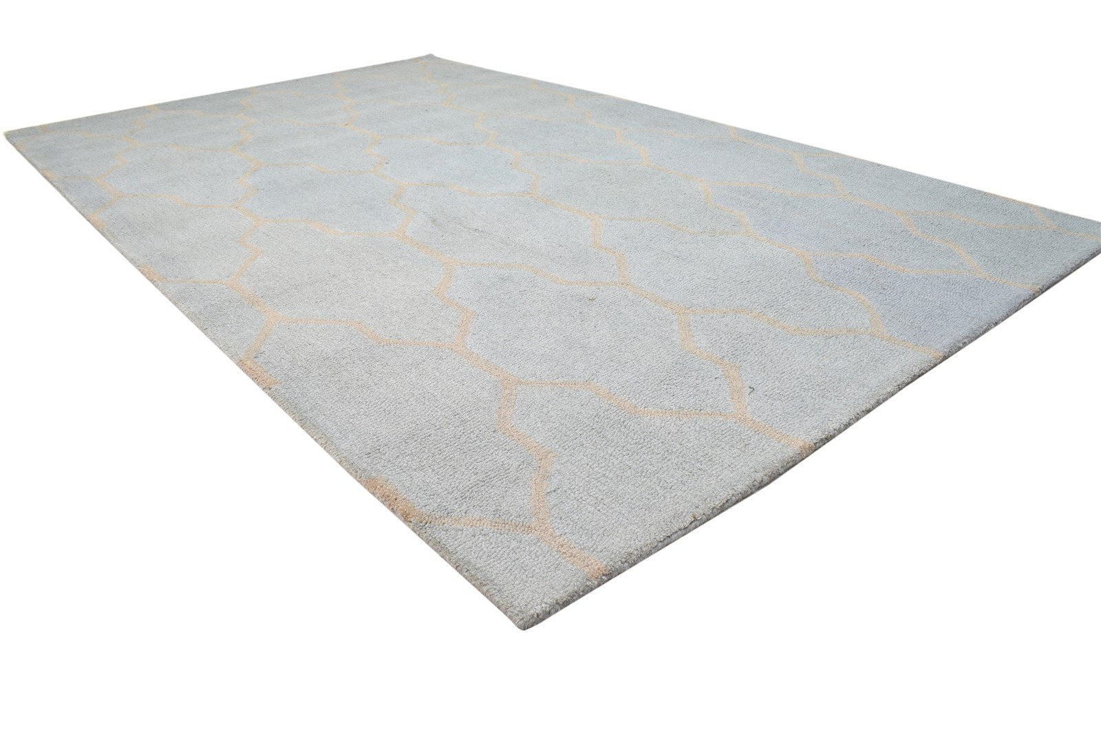 Wool Blue Rug 5' X 8' Modern Hand Tufted Moroccan Trellis Room Size Carpet 7864097505429
