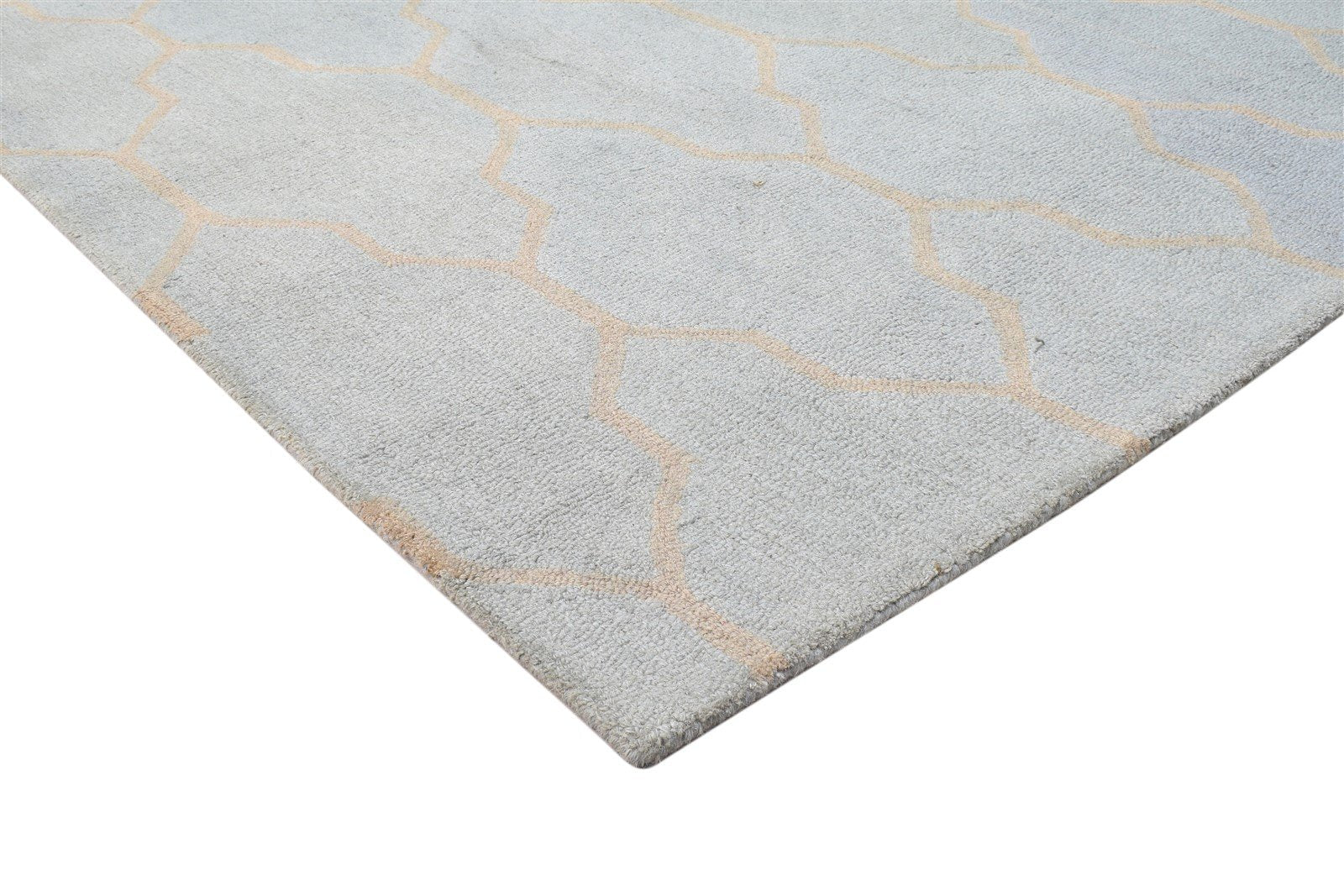 Wool Blue Rug 5' X 8' Modern Hand Tufted Moroccan Trellis Room Size Carpet 7864097505429