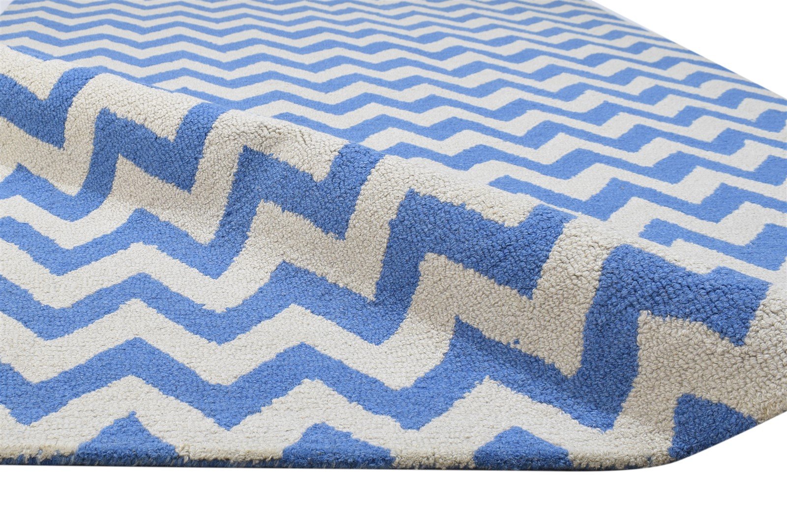 Wool Blue Rug 5' X 8' Modern Hand Tufted Scandinavian Chevron Room Size Carpet 7864286609557