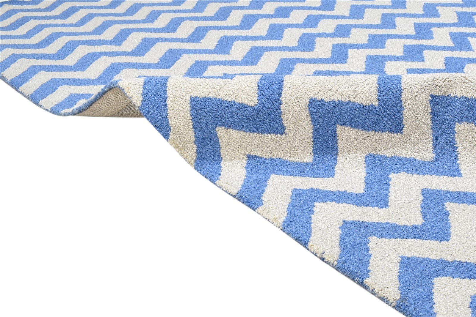 Wool Blue Rug 5' X 8' Modern Hand Tufted Scandinavian Chevron Room Size Carpet 7864286609557