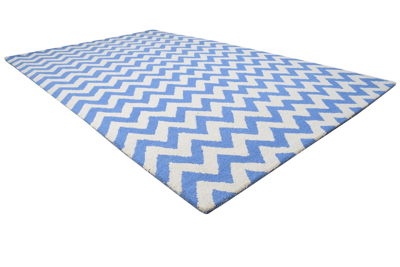 Wool Blue Rug 5' X 8' Modern Hand Tufted Scandinavian Chevron Room Size Carpet 7864286609557