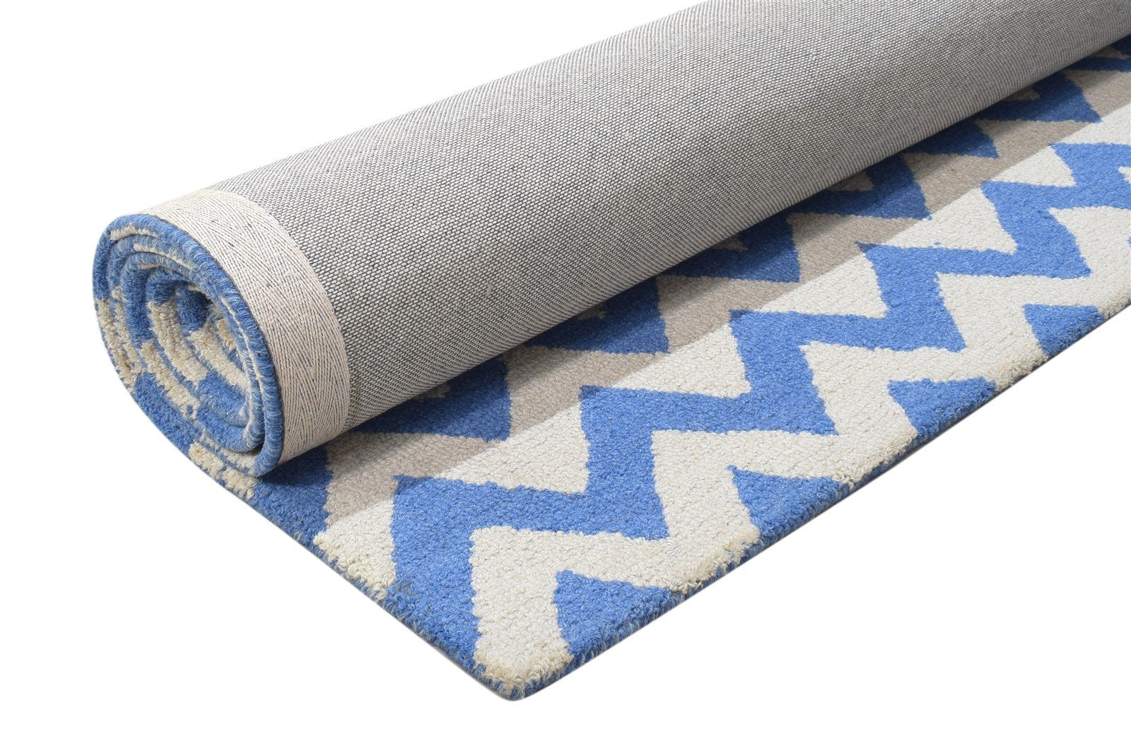 Wool Blue Rug 5' X 8' Modern Hand Tufted Scandinavian Chevron Room Size Carpet 7864286609557