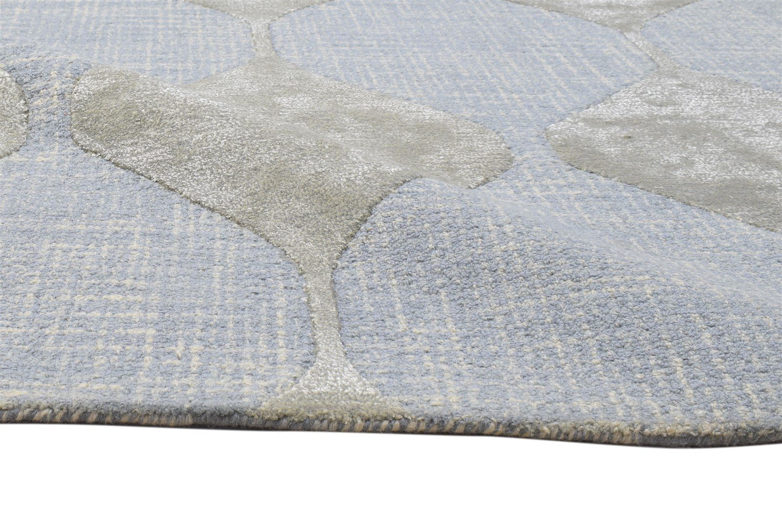 Wool Blue Rug 5' X 8' Modern Hand Tufted Scandinavian Circles Room Size Carpet 7864093474965