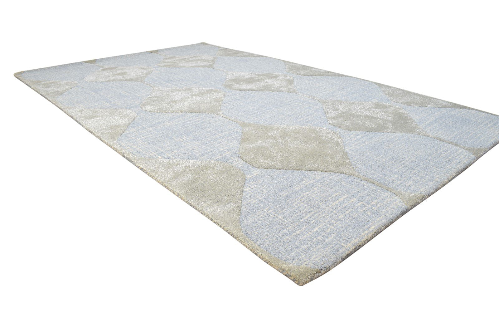 Wool Blue Rug 5' X 8' Modern Hand Tufted Scandinavian Circles Room Size Carpet 7864093474965