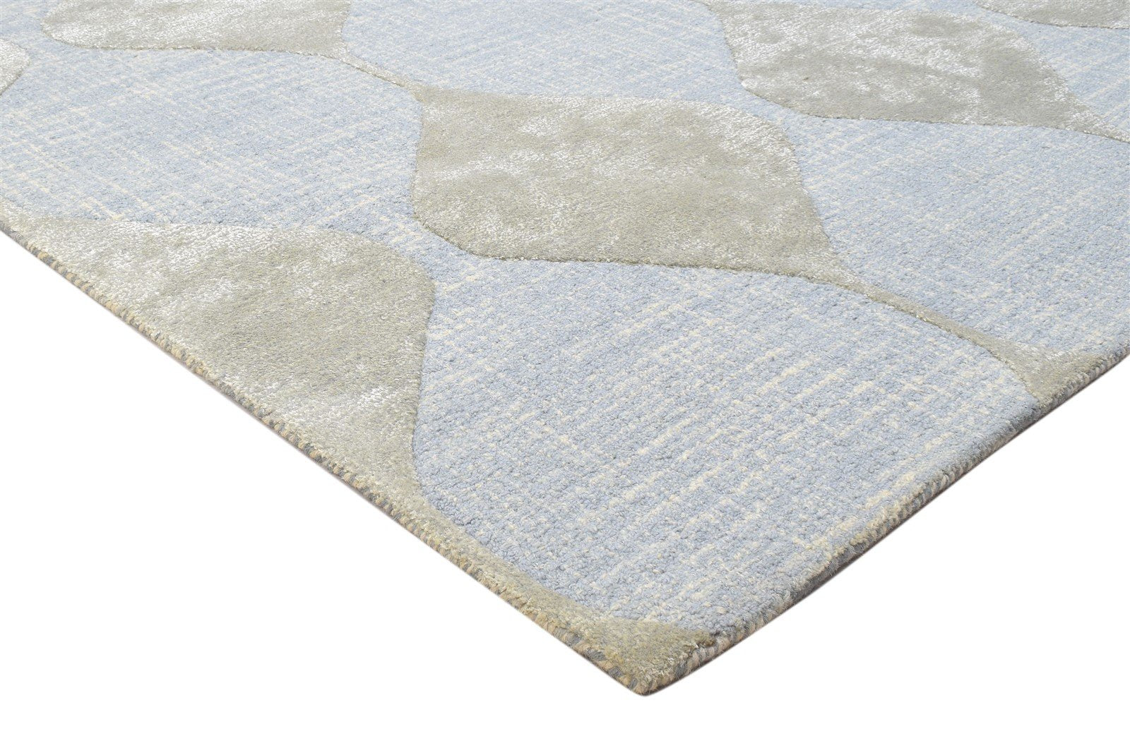 Wool Blue Rug 5' X 8' Modern Hand Tufted Scandinavian Circles Room Size Carpet 7864093474965