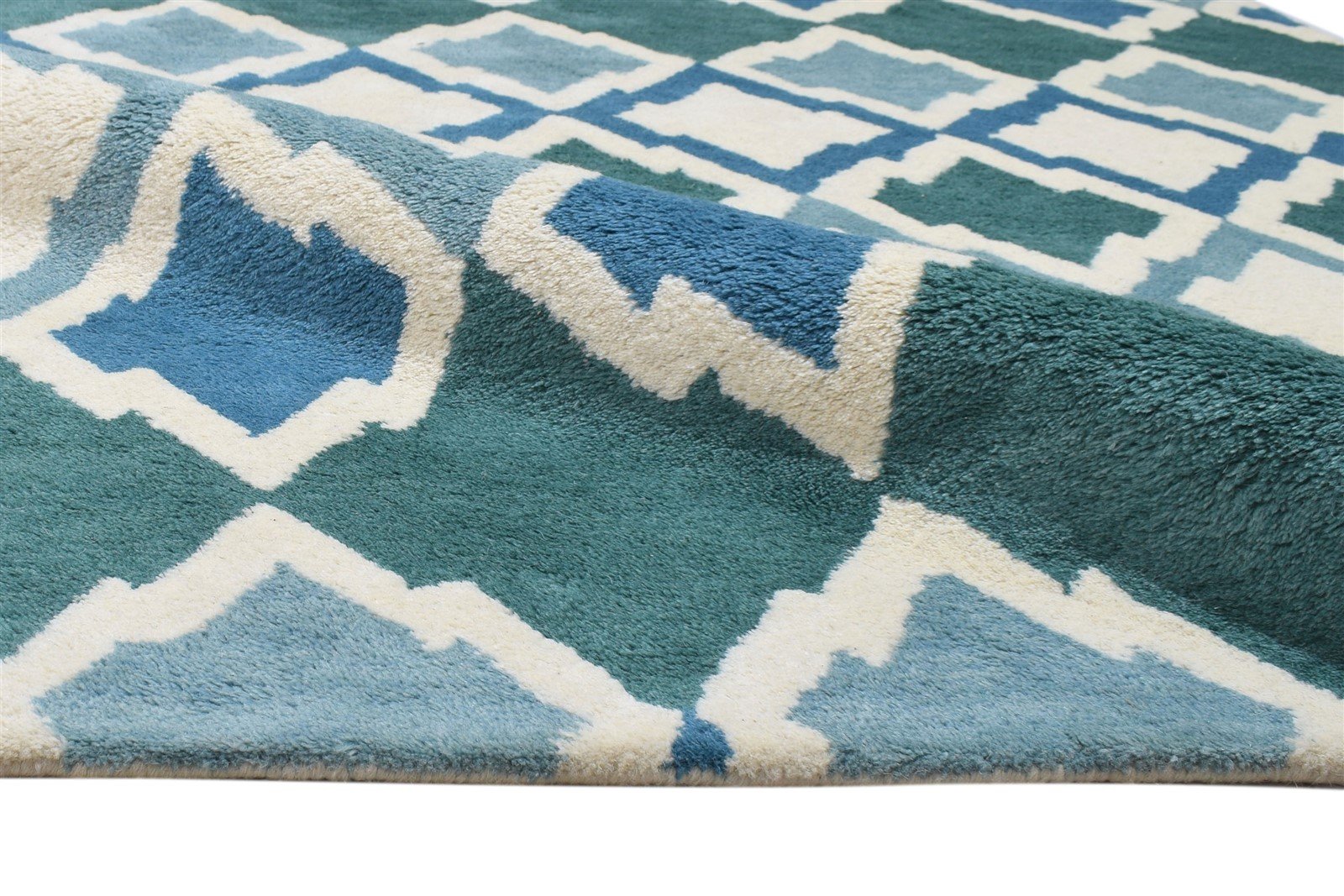 Wool Blue Rug 5' X 8' Modern Hand Tufted Scandinavian Diamond Room Size Carpet 7864093606037
