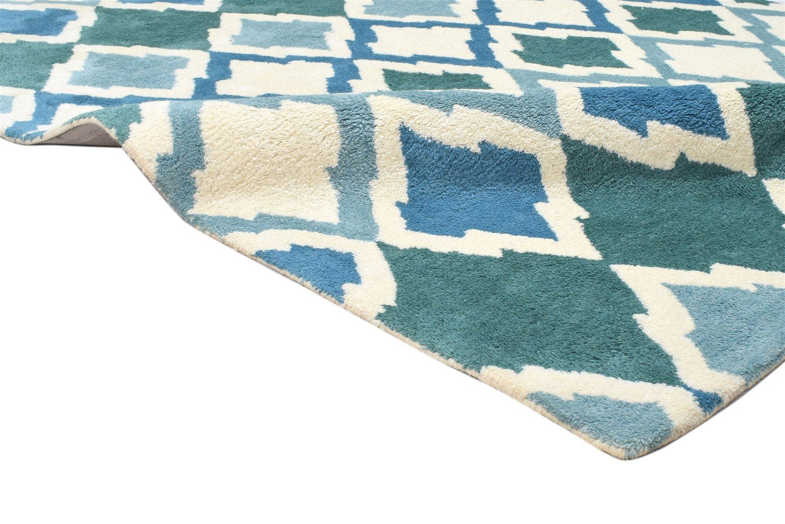 Wool Blue Rug 5' X 8' Modern Hand Tufted Scandinavian Diamond Room Size Carpet 7864093606037