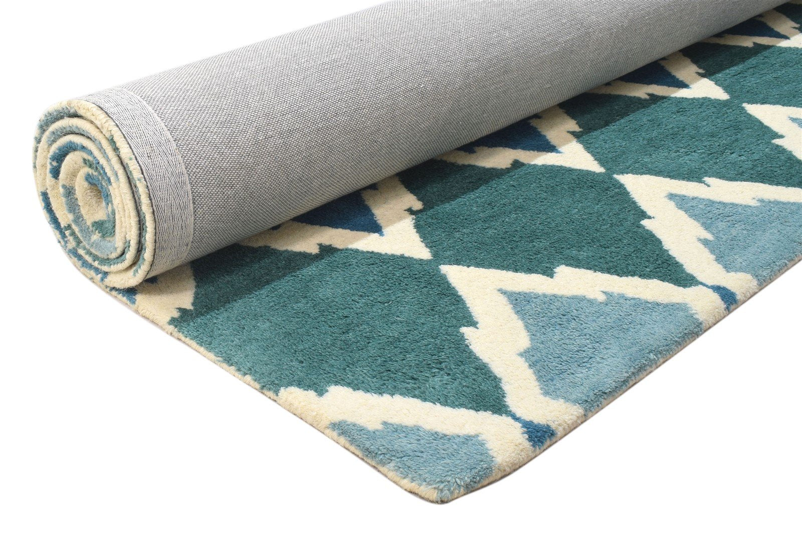 Wool Blue Rug 5' X 8' Modern Hand Tufted Scandinavian Diamond Room Size Carpet 7864093606037