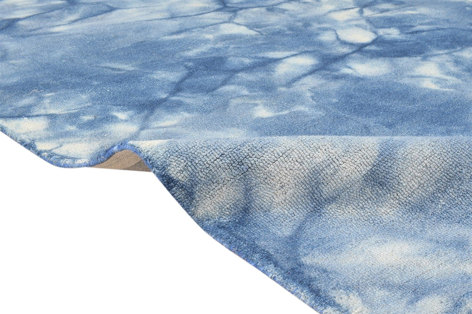 Wool Blue Rug 5' X 8' Modern Hand Tufted Shibori Tie Dye Room Size Carpet 7865202638997