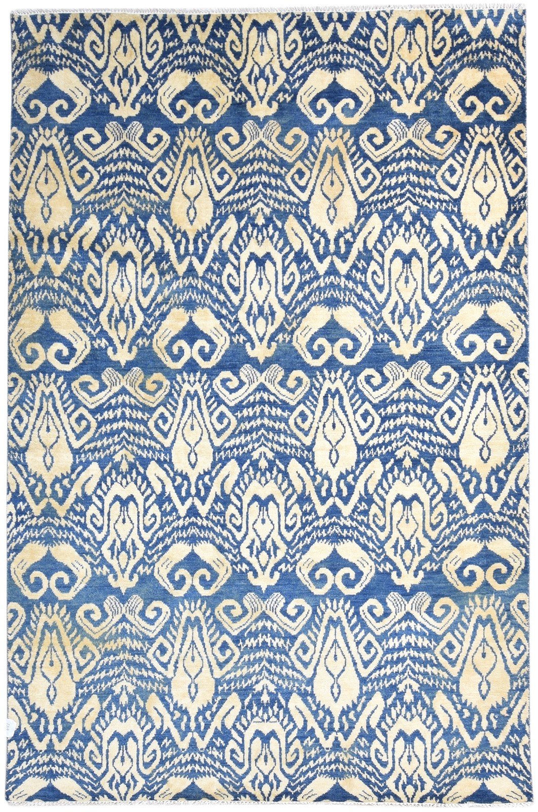 Wool Blue Rug 6' X 9' Transitional Hand Knotted European Ikat Room Size Carpet 7864615174293