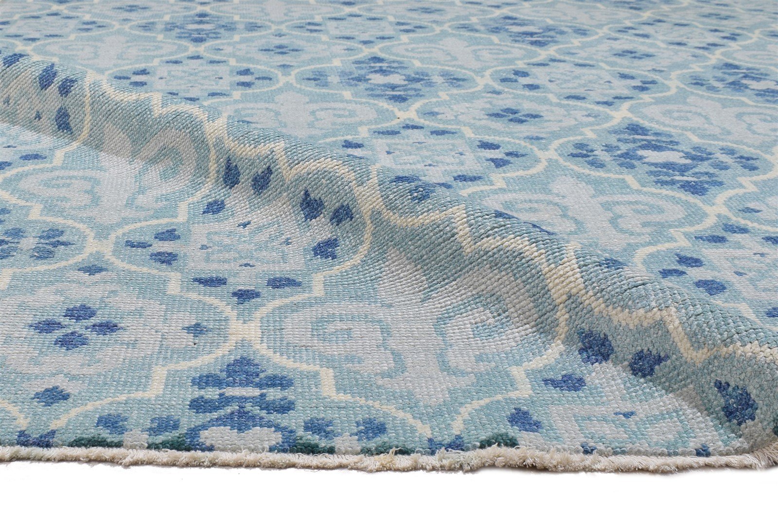 Wool Blue Rug 8' X 10' Modern Hand Knotted Moroccan Trellis Large Carpet 7864170217621