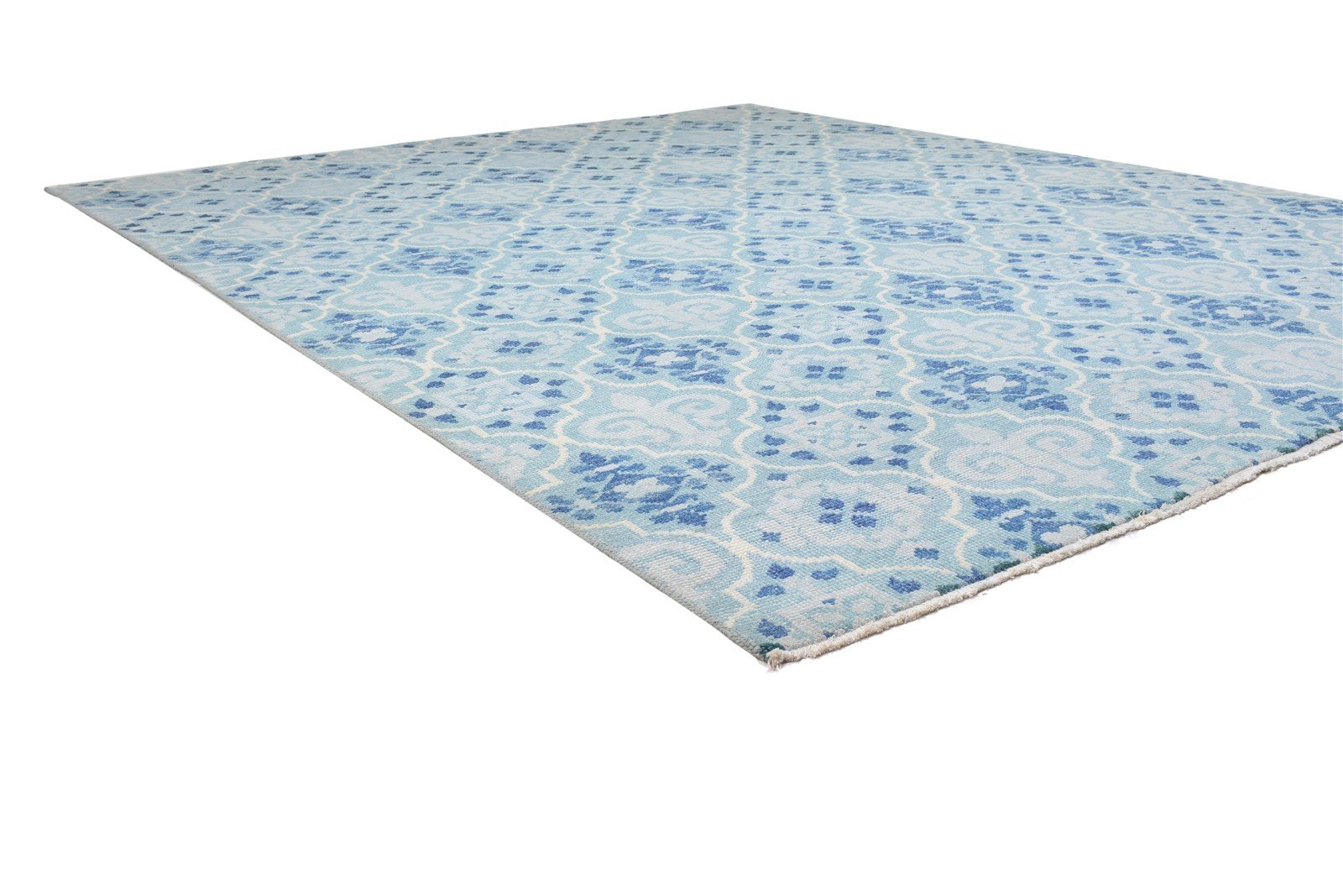 Wool Blue Rug 8' X 10' Modern Hand Knotted Moroccan Trellis Large Carpet 7864170217621