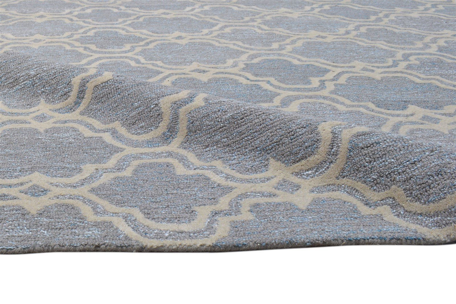 Wool Blue Rug 8' X 10' Modern Hand Tufted Moroccan Scroll Tile Large Carpet 7864117100693